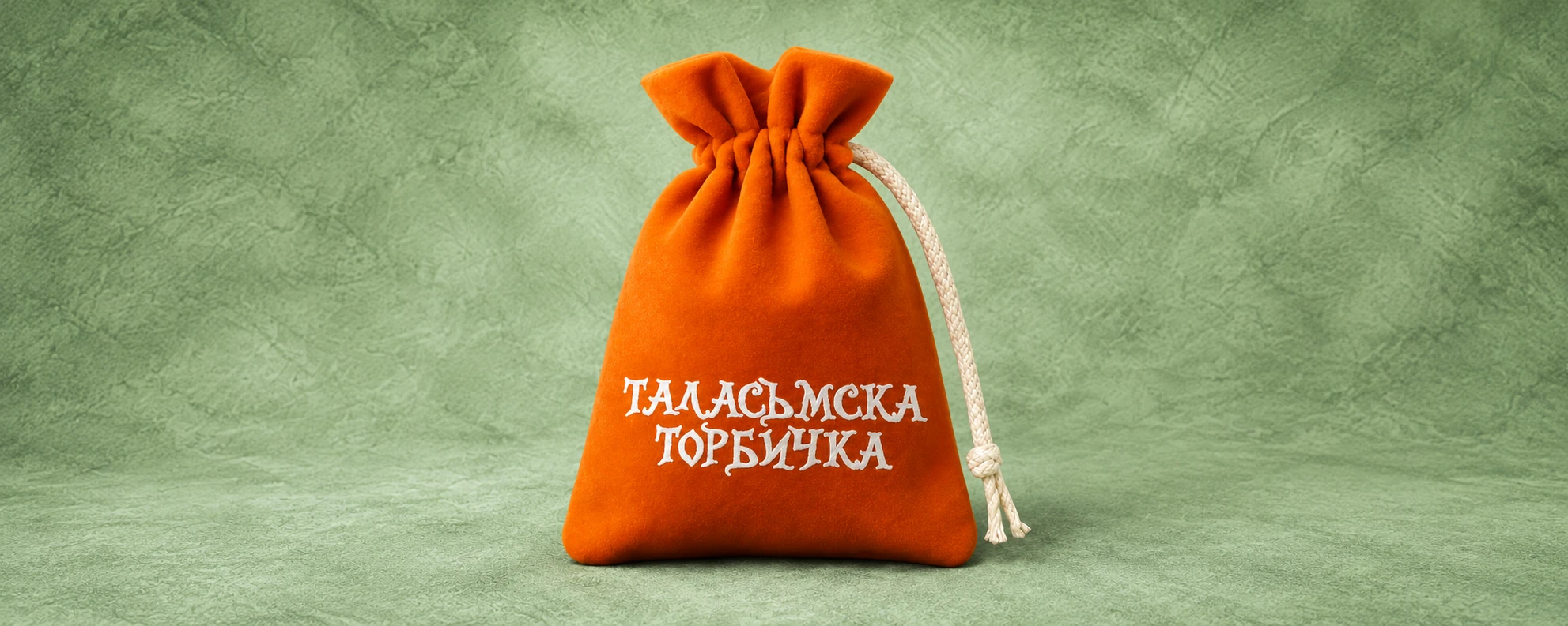 Оранжева кадифена торбичка за компонентите на зелен фон
